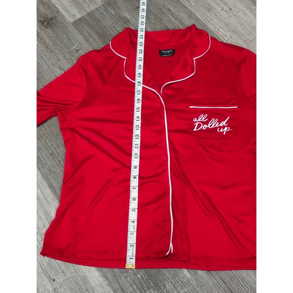 Kate Spade Red " All Dolled Up " Front Pocket Long Sleeve Soft Pajama Shirt Top - Picture 8 of 8